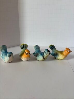 Vintage Enesco Hand Painted Porcelain Bird Magnets Set Of Four